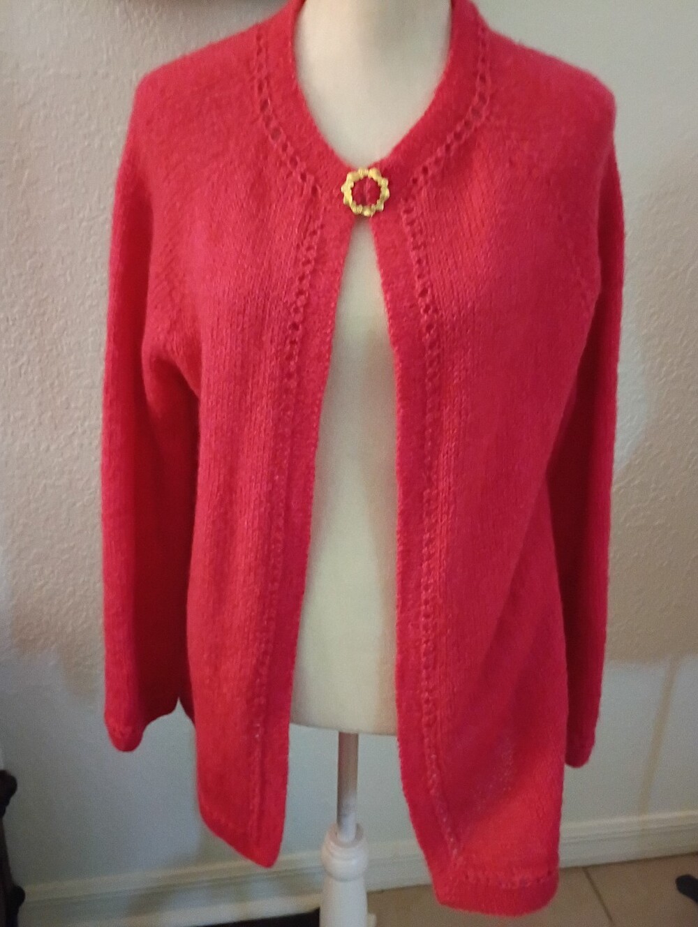 Vintage Hand-knitted Open-Front Pink Cardigan Sweater